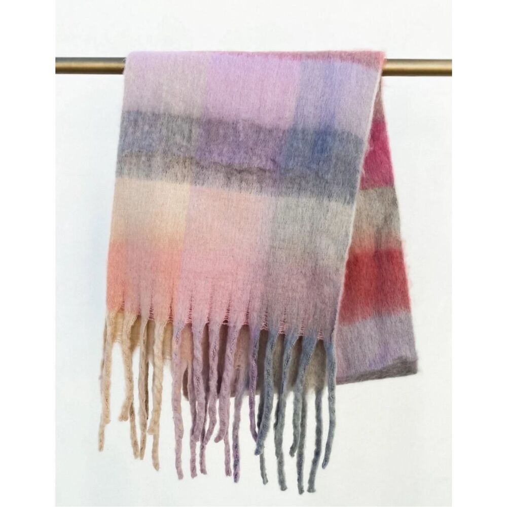 Pink plaid oversized scarf